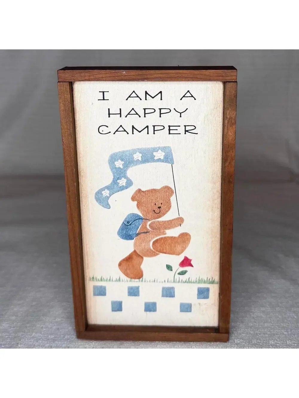 Vintage Happy Camper Sign: Bear Decor, Rustic Cabin Wall Art (USA Made)